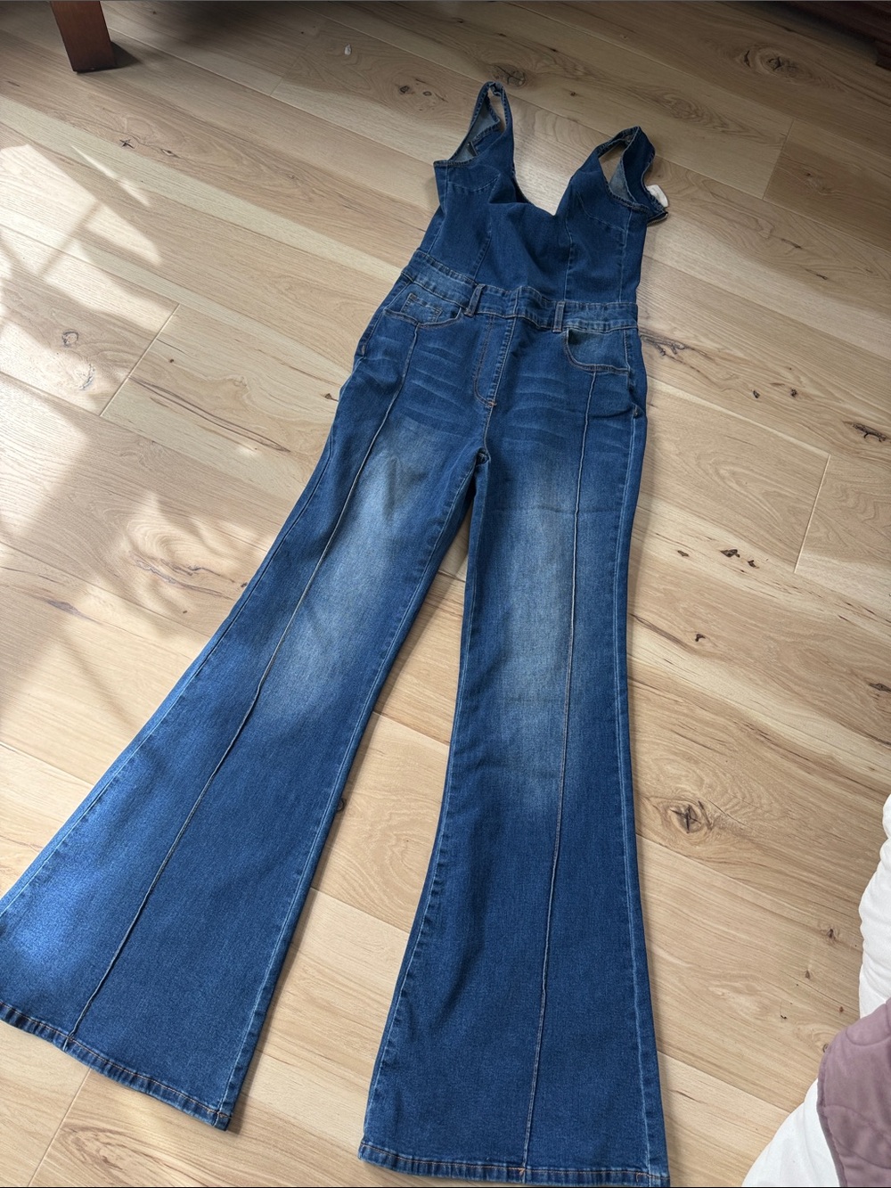 Denim Flared Overalls - Blue